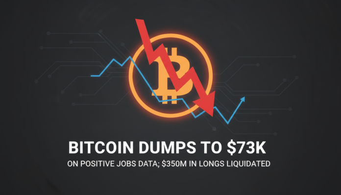 Bitcoin Dumps to $73K on Positive Jobs Data; $350M in Longs Liquidated