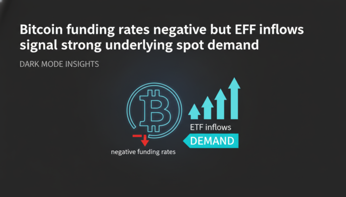 Bitcoin funding rates negative but ETF inflows signal strong underlying spot demand.