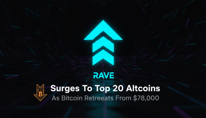 RAVE Surges To Top 20 Altcoins As Bitcoin Retreats From $78,000