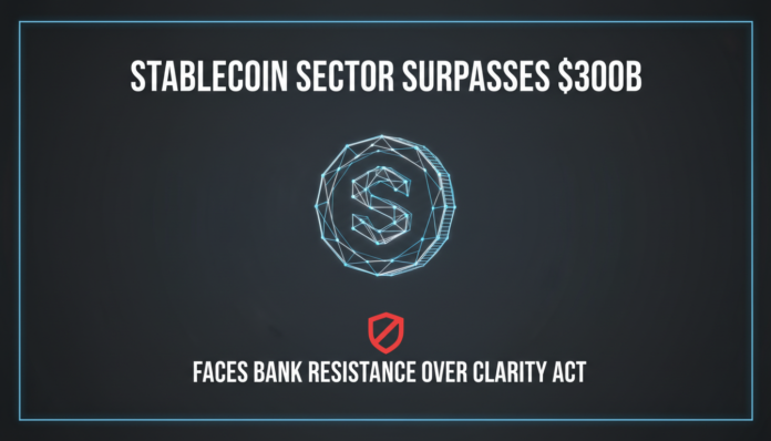 Stablecoin Sector Surpasses $300B, Faces Bank Resistance Over CLARITY Act