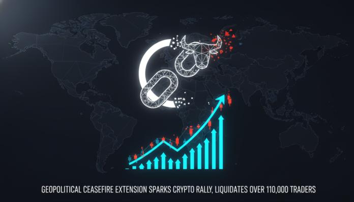 Geopolitical Ceasefire Extension Sparks Crypto Rally, Liquidates Over 110,000 Traders