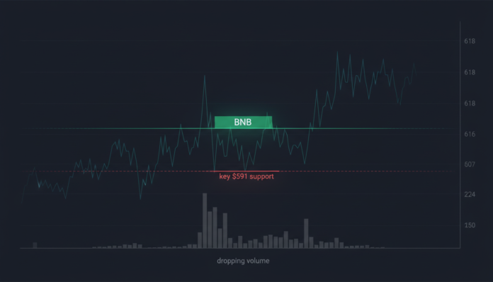 BNB Holds Range Near $618, Analysts Watch Key $591 Support as Volume Drops