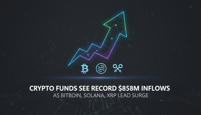 Crypto Funds See Record $858M Inflows as Bitcoin, Solana, XRP Lead Surge