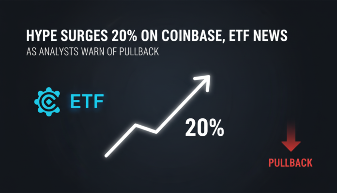 Hype Surges 20% on Coinbase, ETF News as Analysts Warn of Pullback