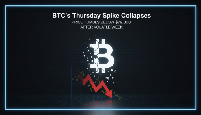 BTC's Thursday Spike Collapses; Price Tumbles Below $79,000 After Volatile Week