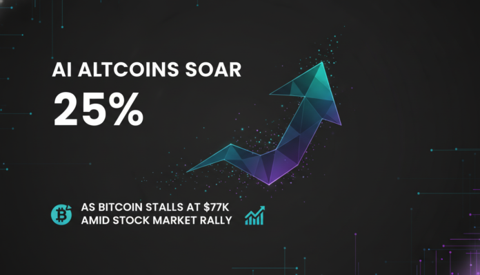 AI Altcoins Soar 25% as Bitcoin Stalls at $77K Amid Stock Market Rally