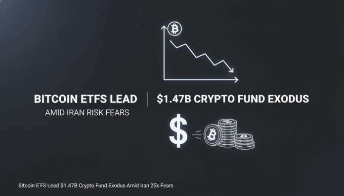 Bitcoin ETFs Lead $1.47B Crypto Fund Exodus Amid Iran Risk Fears