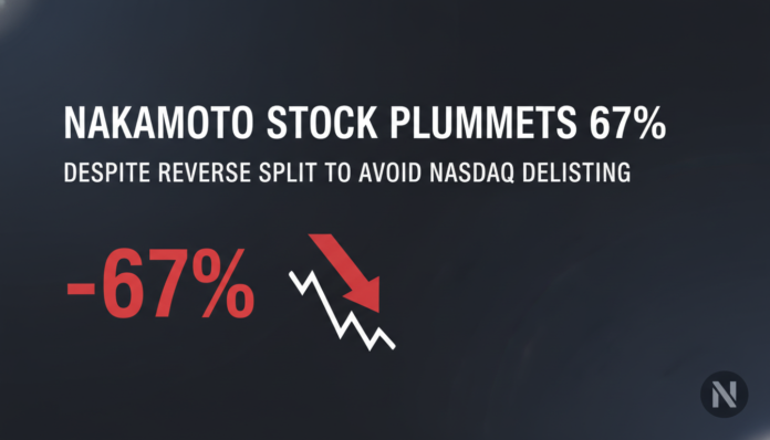 Nakamoto Stock Plummets 67% Despite Reverse Split to Avoid Nasdaq Delisting