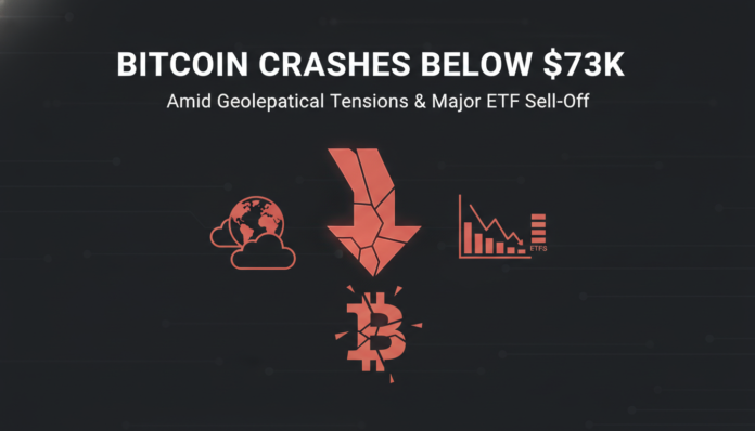 Bitcoin Crashes Below $73K Amid Geopolitical Tensions & Major ETF Sell-Off