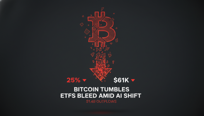 Bitcoin Tumbles 25% to $61K as ETFs Bleed $1.4B Amid AI Capital Shift