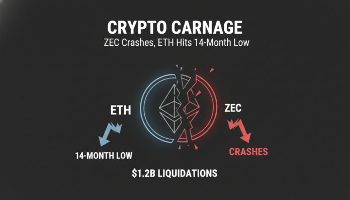 Crypto Carnage: $1.2B Liquidations as ZEC Crashes, ETH Hits 14-Month Low