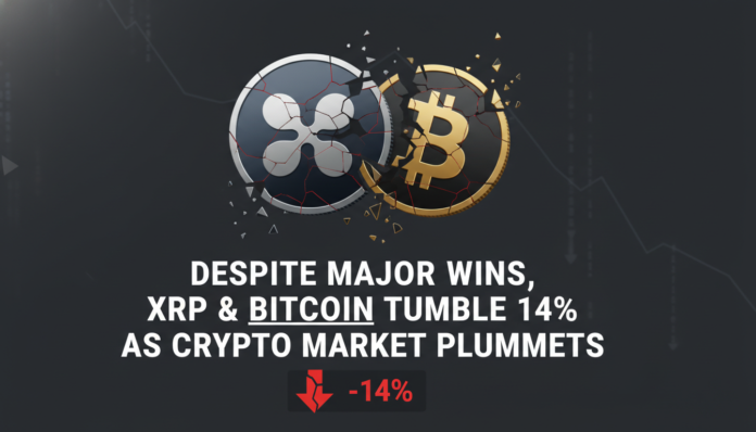 Despite Major Wins, XRP & Bitcoin Tumble 14% as Crypto Market Plummets