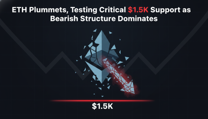 ETH Plummets, Testing Critical $1.5K Support as Bearish Structure Dominates