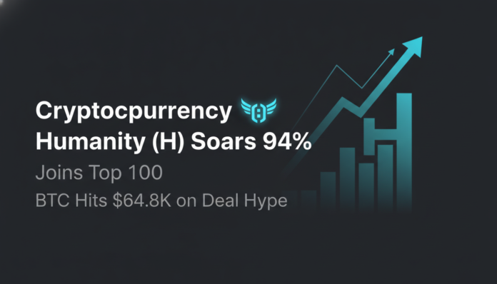 Cryptocurrency Humanity (H) Soars 94%, Joins Top 100; BTC Hits $64.8K on Deal Hype