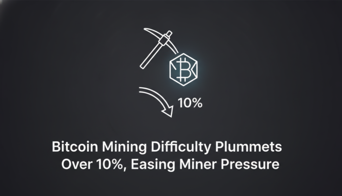 Bitcoin Mining Difficulty Plummets Over 10%, Easing Miner Pressure