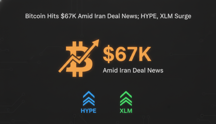 Bitcoin Hits $67K Amid Iran Deal News; HYPE, XLM Surge
