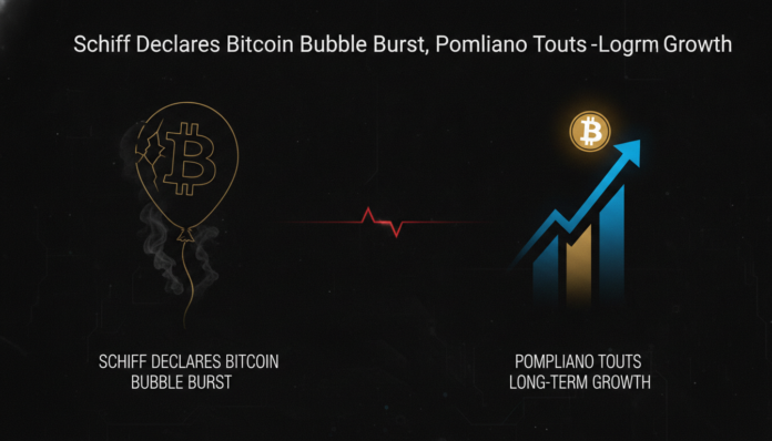 Schiff Declares Bitcoin Bubble Burst, Pompliano Touts Long-Term Growth