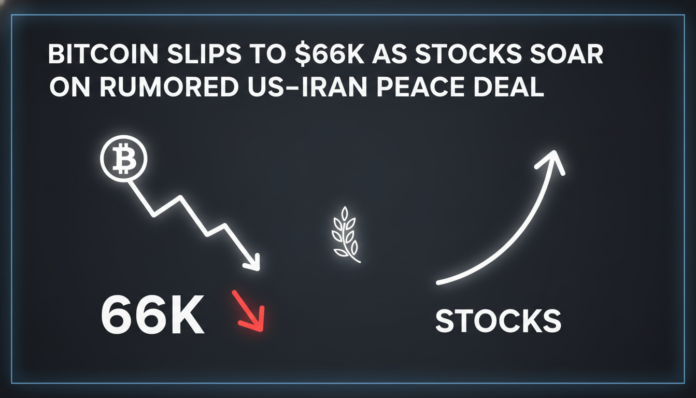 Bitcoin Slips to $66K as Stocks Soar on Rumored US-Iran Peace Deal